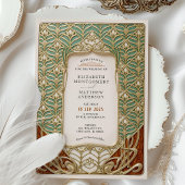 Elegante Hochzeit im Stil von Gold und Grün Einladung