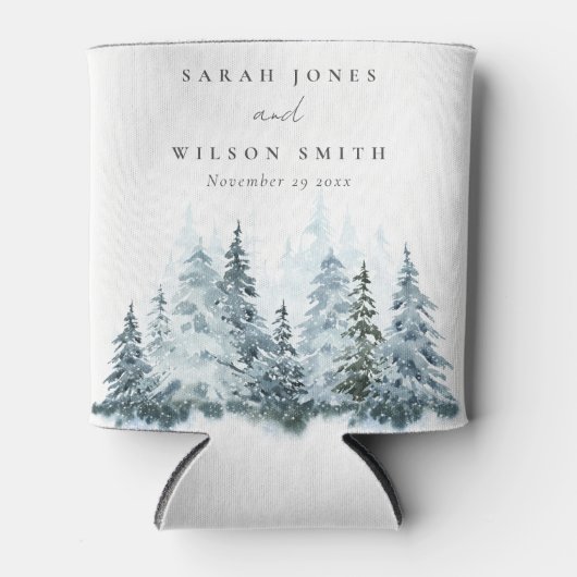 Elegante Hochzeit im Winterwald Pine Dosenkühler (Vorderseite)