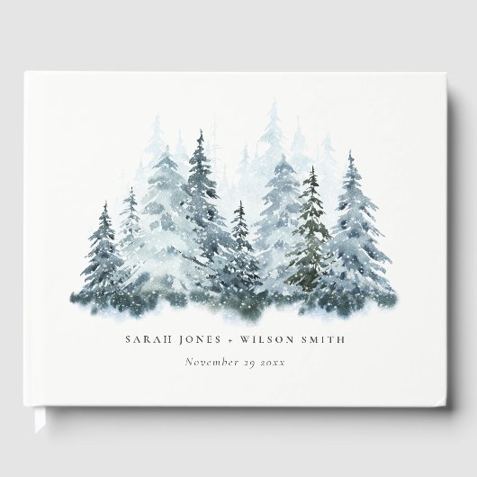 Elegante Hochzeit im Winterwald Pine Gästebuch (Vorderseite)
