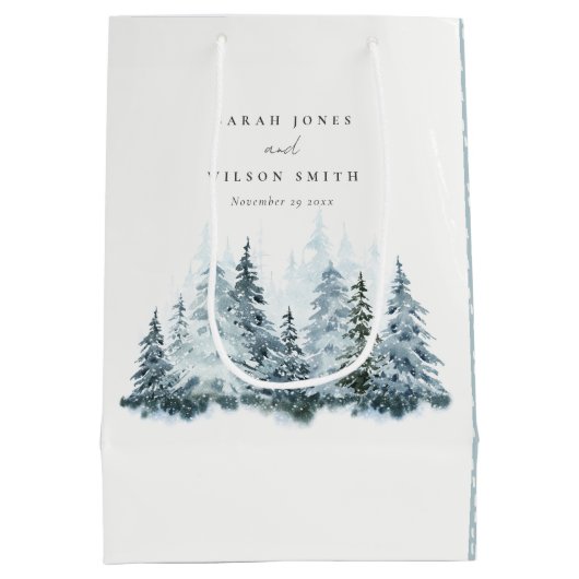 Elegante Hochzeit im Winterwald Pine Mittlere Geschenktüte (Rückseite)