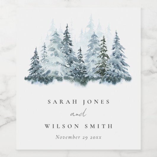 Elegante Hochzeit im Winterwald Pine Weinetikett (Einzelnes Label)