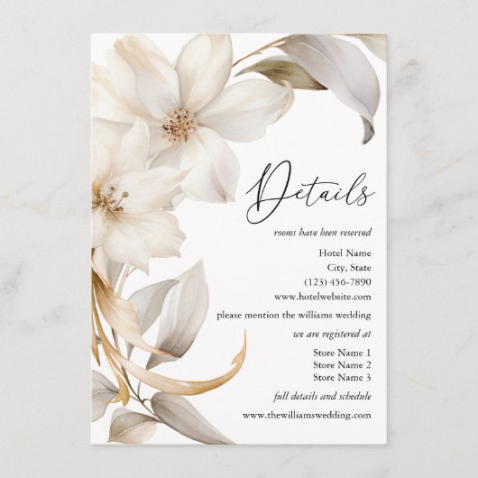 Elegante Hochzeit in Beige und Weiß Begleitkarte (Vorderseite)