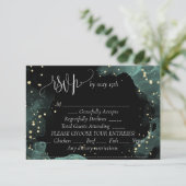 Elegante Hochzeit in Blau, Grün, Gold RSVP Karte (Stehend Vorderseite)