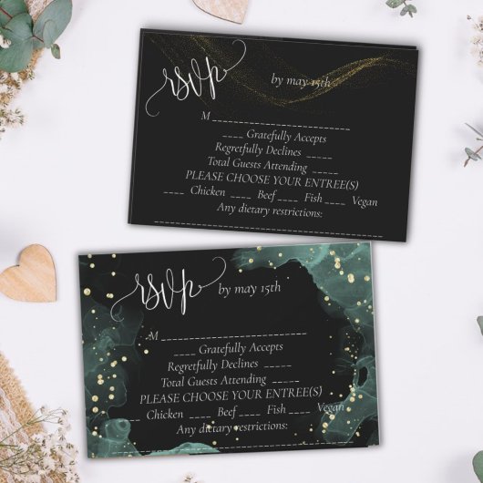 Elegante Hochzeit in Blau, Grün, Gold RSVP Karte