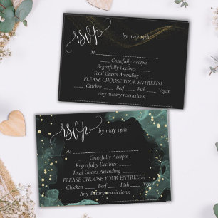 Elegante Hochzeit in Blau, Grün, Gold RSVP Karte