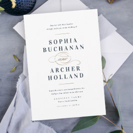 Elegante Hochzeit in Blau und Gold Einladung