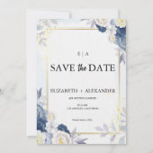 Elegante Hochzeit in Blau und Gold Save The Date (Vorderseite)