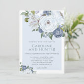 Elegante Hochzeit in Blau und Weiß Einladung (Stehend Vorderseite)