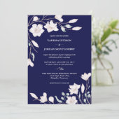 Elegante Hochzeit in Blau und Weiß Magnolia Einladung (Stehend Vorderseite)