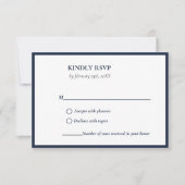 Elegante Hochzeit in Blau und Weiß RSVP Karte (Vorderseite)