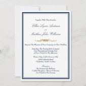 Elegante Hochzeit in Blau, Weiß und Gold Einladung (Vorderseite)