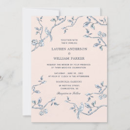 Elegante Hochzeit in Blauen und Weiß Einladung