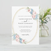 Elegante Hochzeit in Blautönen Einladung (Stehend Vorderseite)