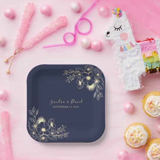 Elegante Hochzeit in Blue & Gold Pappteller (Party)