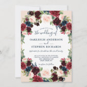 Elegante Hochzeit in Burgund, Navy und Rosa Einladung (Vorderseite)