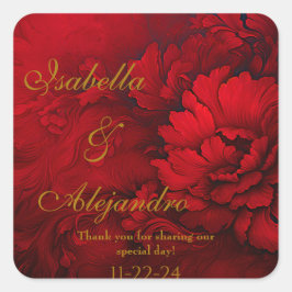 Elegante Hochzeit in Burgund und Rot-Flora Quadratischer Aufkleber