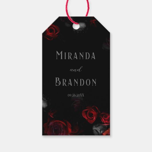 Elegante Hochzeit in Custom Black and Red Floral Geschenkanhänger (Vorderseite)