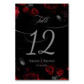 Elegante Hochzeit in Custom Black and Red Floral Tischnummer (Vorderseite)