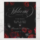 Elegante Hochzeit in Custom Black and Red Floral Weinetikett (Einzelnes Label)