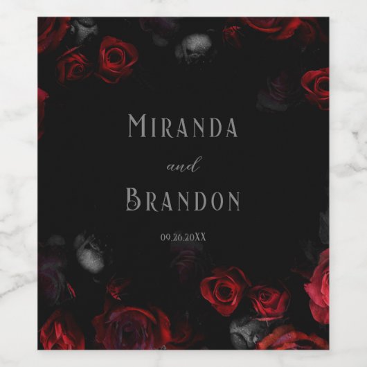 Elegante Hochzeit in Custom Black and Red Floral Weinetikett (Einzelnes Label)