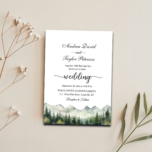 Elegante Hochzeit in den Bergen und zwischen Kiefe Einladung