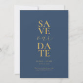Elegante Hochzeit in der Marine und Gold Minimalis Save The Date (Vorderseite)