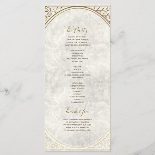 Elegante Hochzeit in Elfenbein und Gold Programm (Rückseite)