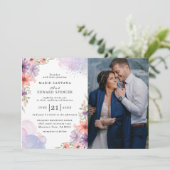 Elegante Hochzeit in Flora und Foto Einladung (Stehend Vorderseite)