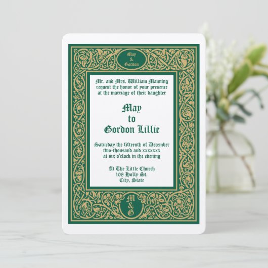 Elegante Hochzeit in Foliage und an der Blumengren Einladung (Stehend Vorderseite)