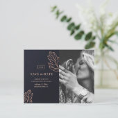 Elegante Hochzeit in Gold. Blau Save the Date Postkarte (Stehend Vorderseite)