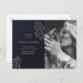 Elegante Hochzeit in Gold. Blau Save the Date Postkarte (Vorne/Hinten)