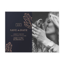Elegante Hochzeit in Gold. Blau Save the Date