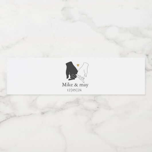 Elegante Hochzeit in Gold, Schwarz und Weiß Wasserflaschenetikett (Einzelnes Label)