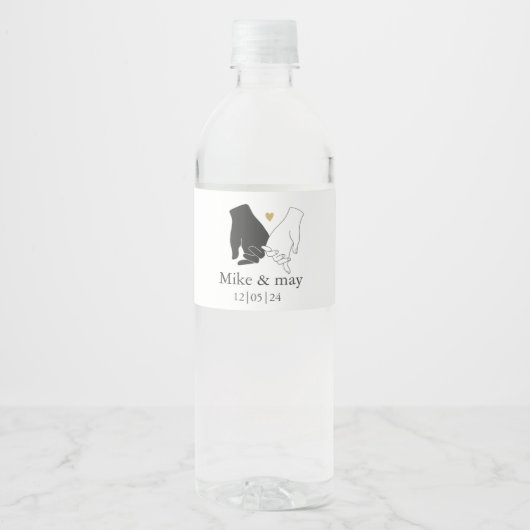 Elegante Hochzeit in Gold, Schwarz und Weiß Wasserflaschenetikett (Vorderseite)