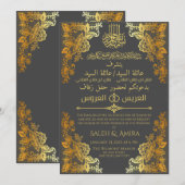 Elegante Hochzeit in Gold und Grau, Arabisch und E Einladung (Vorne/Hinten)