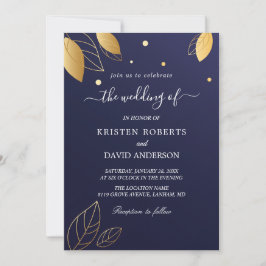 Elegante Hochzeit in Gold und Königsblau Einladung