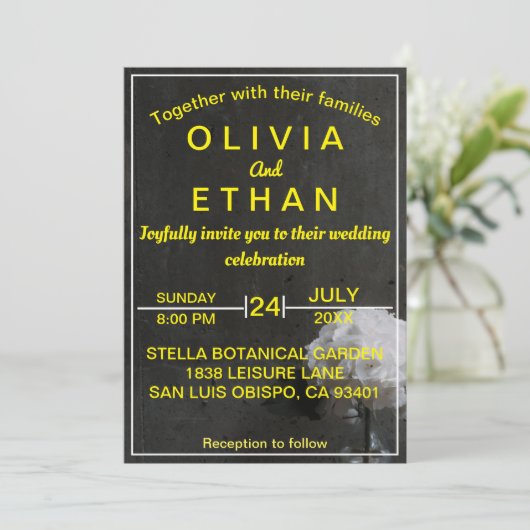 Elegante Hochzeit in Gold und Schwarz Einladung (Stehend Vorderseite)