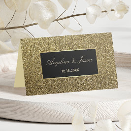 Elegante Hochzeit in Gold und Schwarz Platzkarte