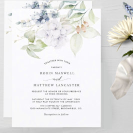Elegante Hochzeit in Grün und Blauer Flora Einladung