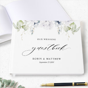 Elegante Hochzeit in Grün und Weiß Blauer Flora Gästebuch
