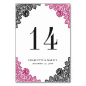 Elegante Hochzeit in Hot Pink und Black Floral Lac Tischnummer (Rückseite)