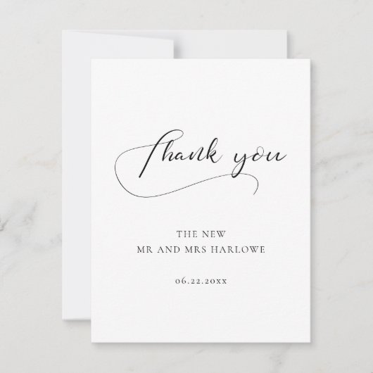 Elegante Hochzeit in Kalligrafie Dankeskarte (Vorderseite)