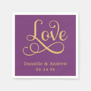 Elegante Hochzeit in Lila und Gold mit kalligrafis Serviette