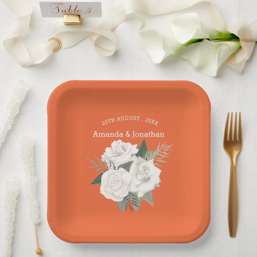 Elegante Hochzeit in Orange & White Roses Pappteller (Hochzeit)