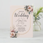 Elegante Hochzeit in Rosa, Blau und Creme Einladung (Stehend Vorderseite)