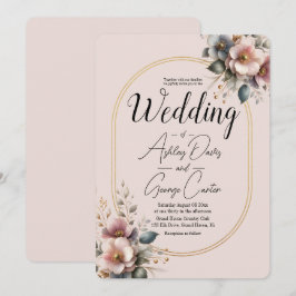 Elegante Hochzeit in Rosa, Blau und Creme Einladung