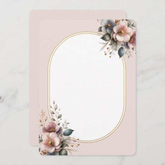 Elegante Hochzeit in Rosa, Blau und Creme Einladung (Vorne/Hinten)