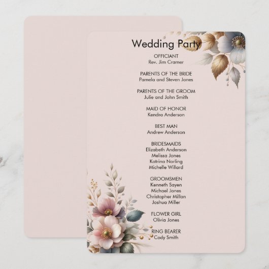 Elegante Hochzeit in Rosa, Blau und Creme Einladung (Vorne/Hinten)