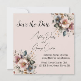 Elegante Hochzeit in Rosa, Blau und Creme Save The Date