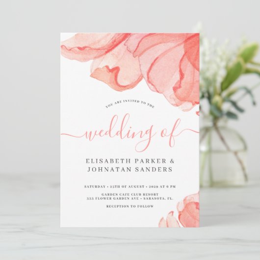 Elegante Hochzeit in Rosa Einladung (Stehend Vorderseite)